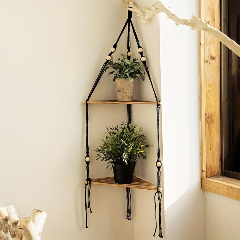 Boho Macrame Triangle Shelf Wall Decor