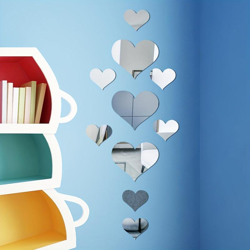 10pcs Heart Shape Mirror Wall Sticker Set for Living Room and Bedroom