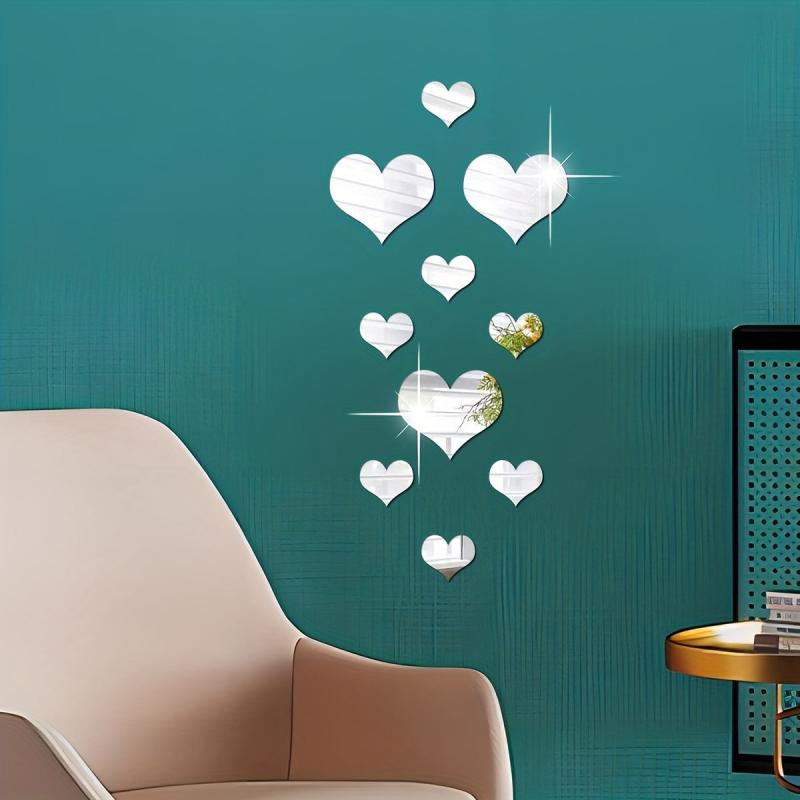 10pcs Heart Shape Mirror Wall Sticker Set for Living Room and Bedroom