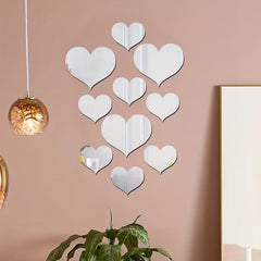 10pcs Heart Shape Mirror Wall Sticker Set for Living Room and Bedroom