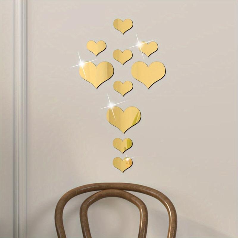 10pcs Heart Shape Mirror Wall Sticker Set for Living Room and Bedroom