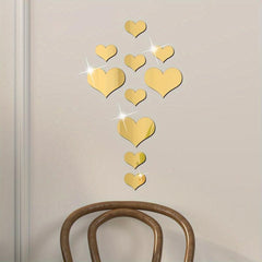 10pcs Heart Shape Mirror Wall Sticker Set for Living Room and Bedroom