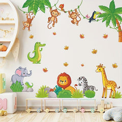 Cute Animal Wall Decals for Kids Room: Monkey Lion Giraffe Panda Elephant