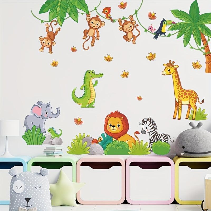 Cute Animal Wall Decals for Kids Room: Monkey Lion Giraffe Panda Elephant