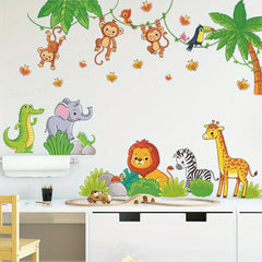 Cute Animal Wall Decals for Kids Room: Monkey Lion Giraffe Panda Elephant