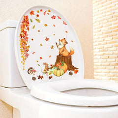 Autumn Scene Toilet Sticker - Maple Leaf Pumpkin Squirrel Wall Decoration