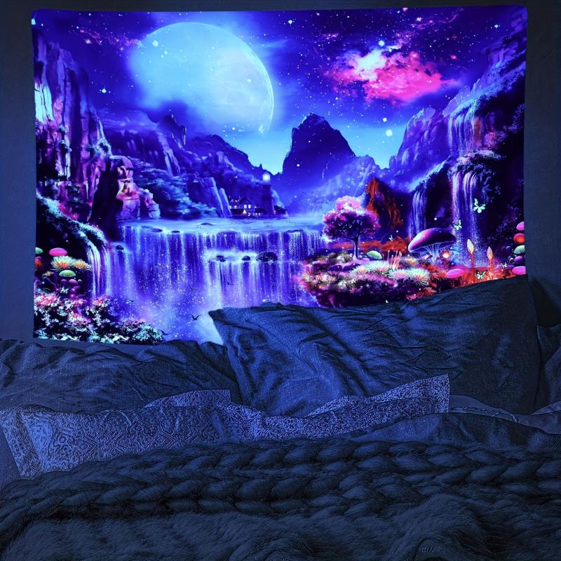 Moon Forest Mushroom UV Light Tapestry Peach Skin Fluorescent Hanging