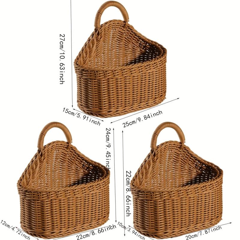 Rattan Wall Hanging Basket for Sundries, Bathroom Toiletries Storage