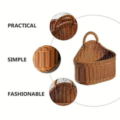 Rattan Wall Hanging Basket for Sundries, Bathroom Toiletries Storage