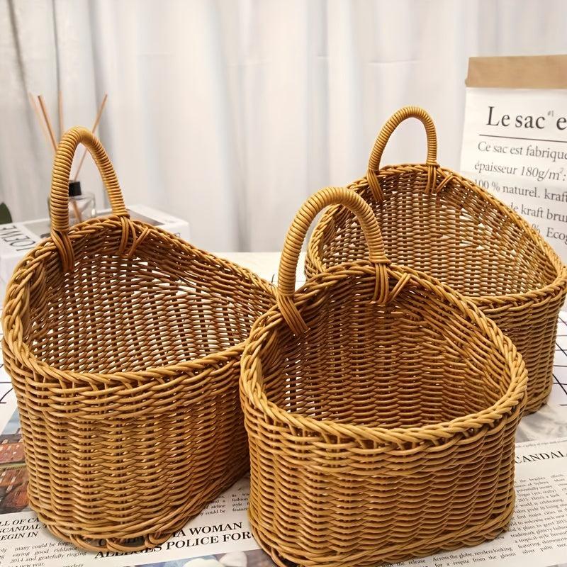 Rattan Wall Hanging Basket for Sundries, Bathroom Toiletries Storage