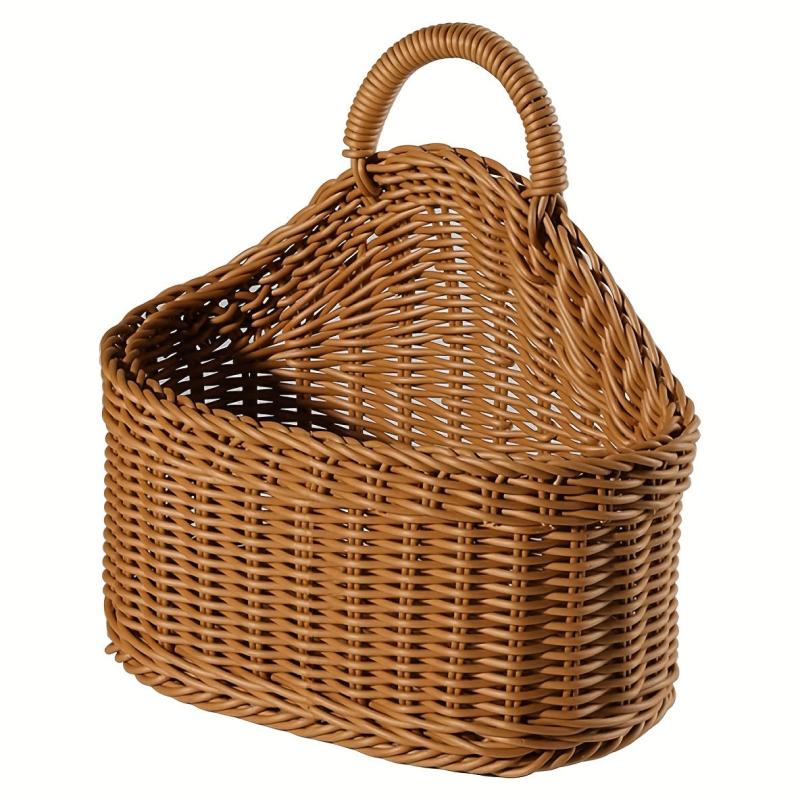Rattan Wall Hanging Basket for Sundries, Bathroom Toiletries Storage