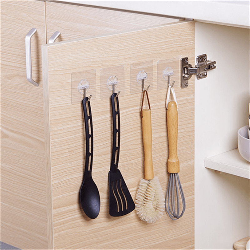 10pcs Transparent Sticky Wall Hook Clear Sticker Stainless Steel Strong Adhesive