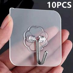10pcs Transparent Sticky Wall Hook Clear Sticker Stainless Steel Strong Adhesive