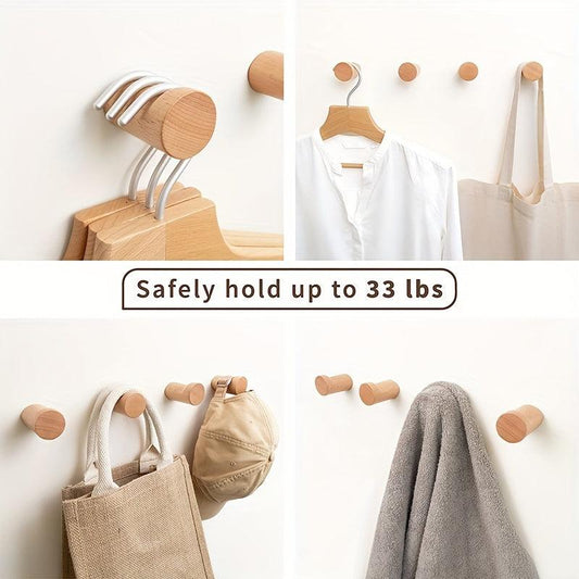 4pcs Wooden Wall Hooks Modern Coat Rack Beech Wood