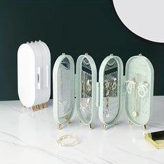 Portable Jewelry Storage Box with Mirror and Rack for Necklaces Earrings Rings