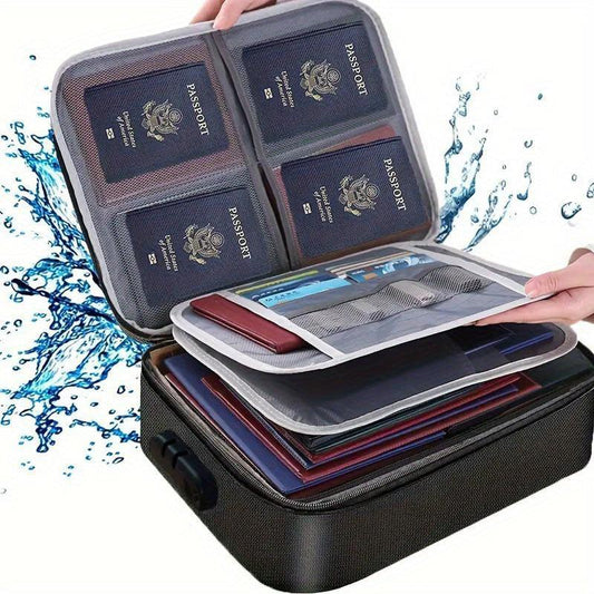 Waterproof Document Storage Bag Lock Large Capacity ID Business Card Organizer
