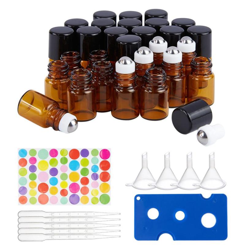 30 Pack 2ml Amber Glass Roller Bottle Mini Essential Roll On Bottle