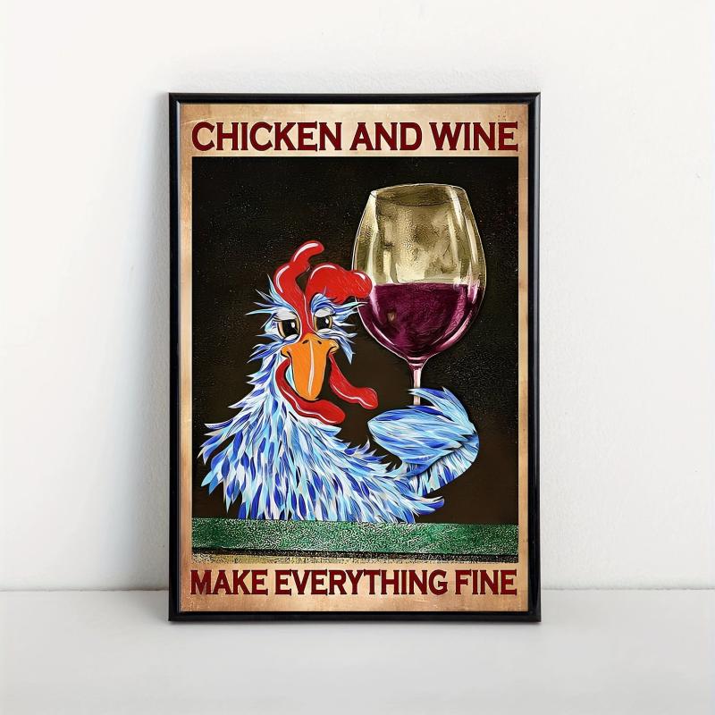 Vintage Chicken & Wine Canvas Poster