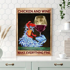 Vintage Chicken & Wine Canvas Poster