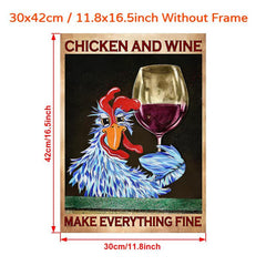 Vintage Chicken & Wine Canvas Poster