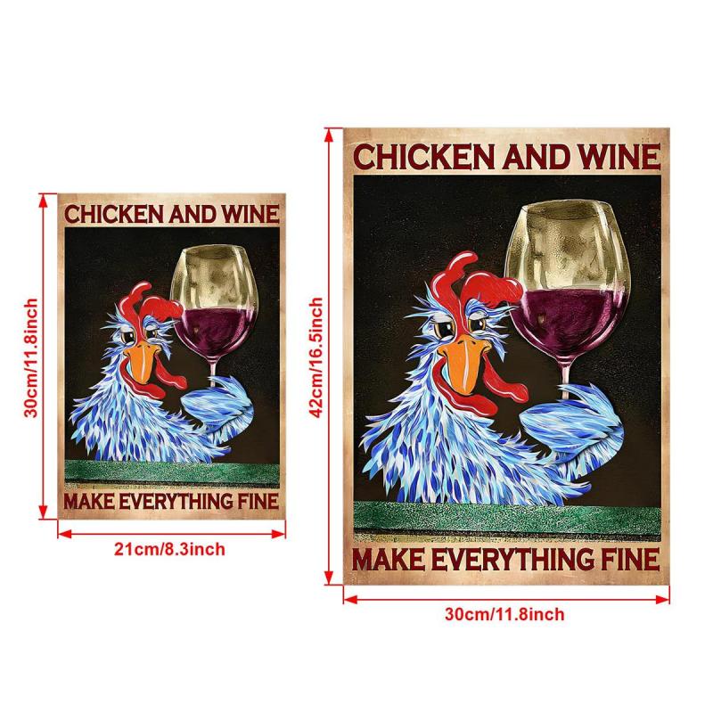 Vintage Chicken & Wine Canvas Poster