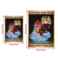 Vintage Chicken & Wine Canvas Poster