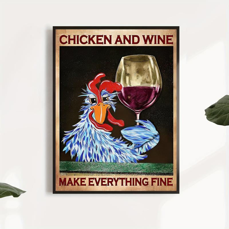 Vintage Chicken & Wine Canvas Poster