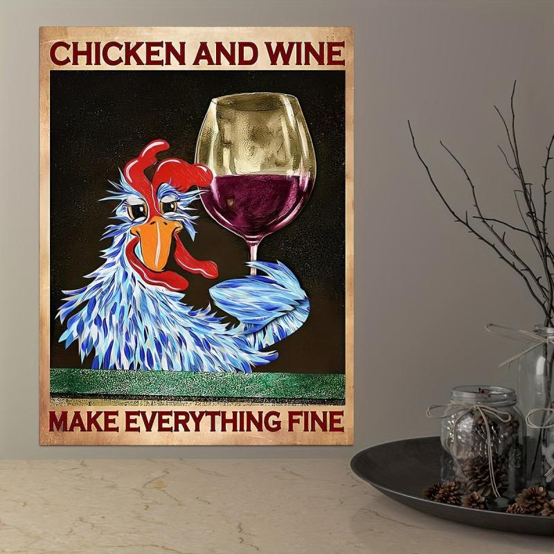 Vintage Chicken & Wine Canvas Poster