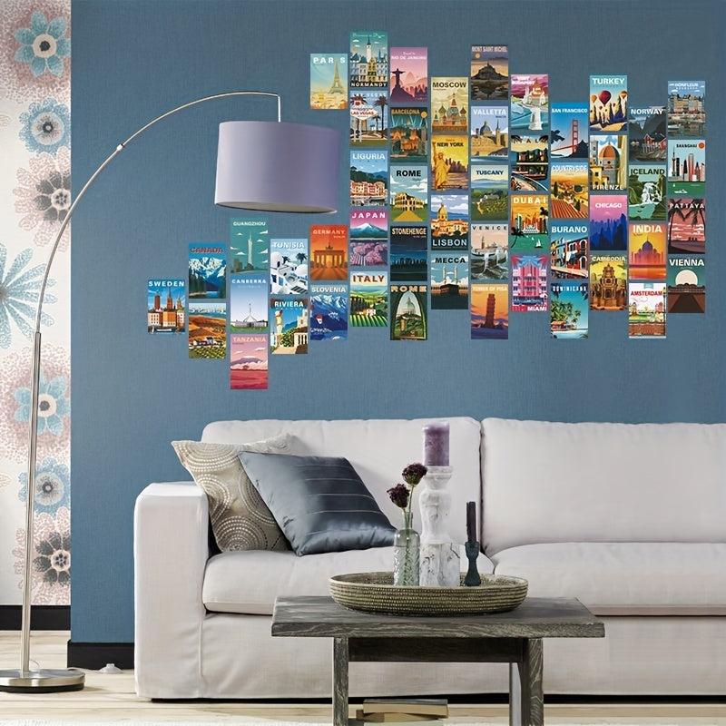 50pcs Retro Travel Posters Wall Collage Kit for Teens and Adults