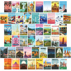 50pcs Retro Travel Posters Wall Collage Kit for Teens and Adults
