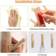 Wooden Wall Hook Coat Key Holder Self Adhesive Installation