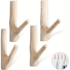 Wooden Wall Hook Coat Key Holder Self Adhesive Installation