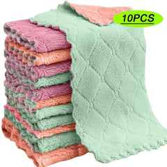 Soft Coral Fleece Dishwashing Cloth w/ Scouring Pad Random