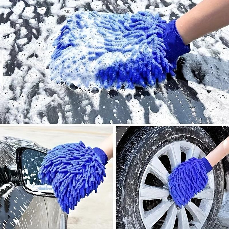 1pc Chenille Car Wash Gloves Microfiber Household Cleaning Gloves Random