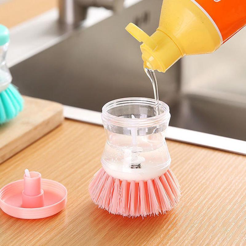 Pot Brush With Soap Dispenser Kitchen Cleaning Brush