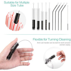 10pcs Stainless Steel Bottle Brushes Reusable Straw Cleaning Brush