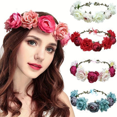 Rose Flower Wreath Headband for Beach Weddings