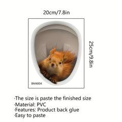 3D Squirrel Toilet Sticker Self Adhesive PVC Wall Decor
