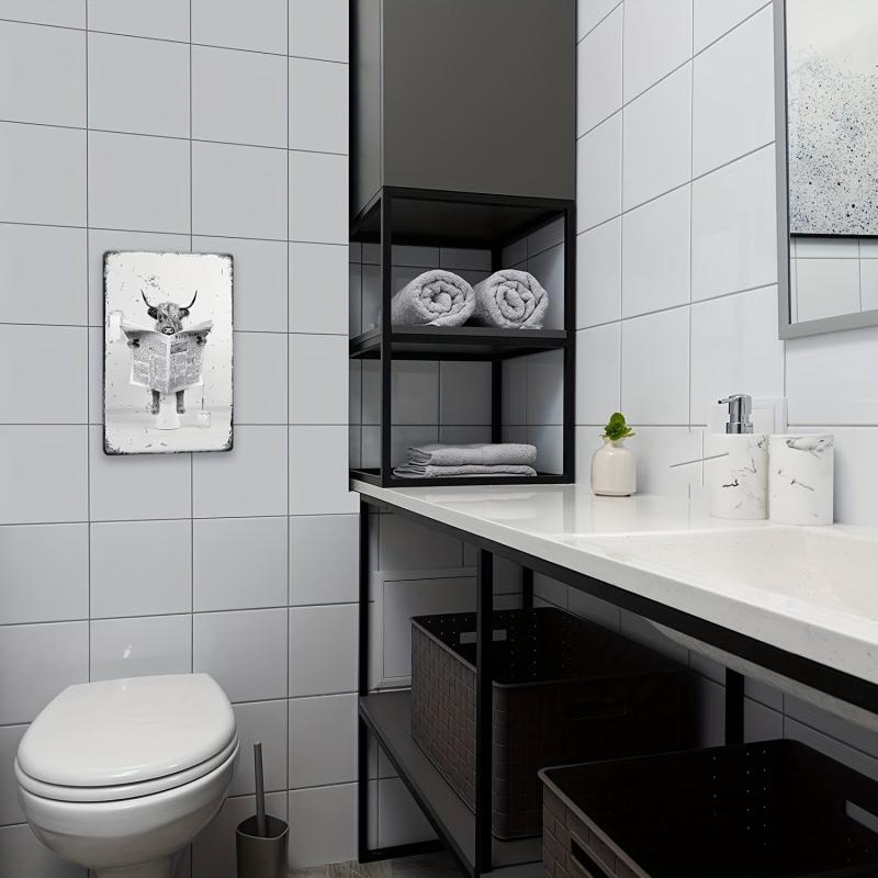 Adorable Highland Cow Metal Tin Sign for Your Bathroom