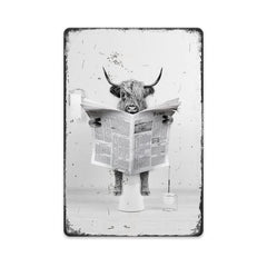 Adorable Highland Cow Metal Tin Sign for Your Bathroom