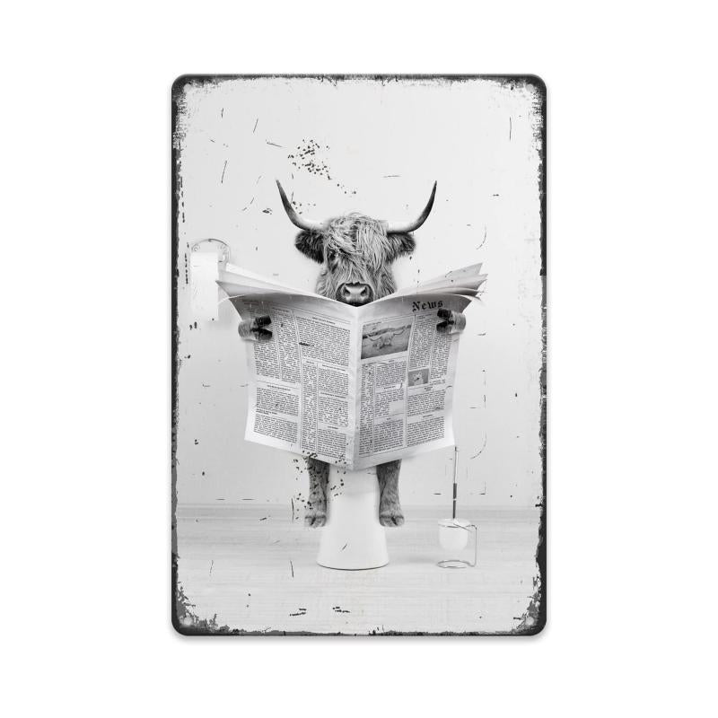 Adorable Highland Cow Metal Tin Sign for Your Bathroom