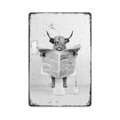 Adorable Highland Cow Metal Tin Sign for Your Bathroom