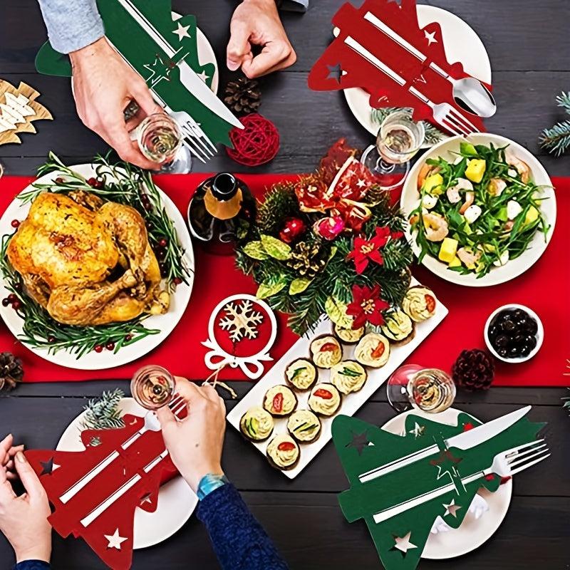 12pcs Christmas Cutlery Bag Red Green Tree Felt Fork
