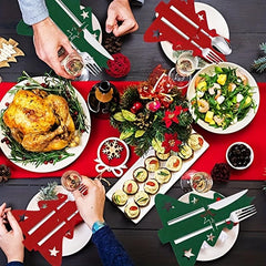 12pcs Christmas Cutlery Bag Red Green Tree Felt Fork