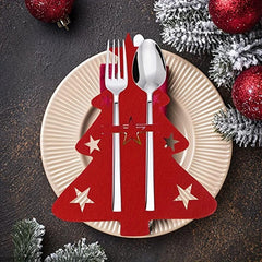 12pcs Christmas Cutlery Bag Red Green Tree Felt Fork