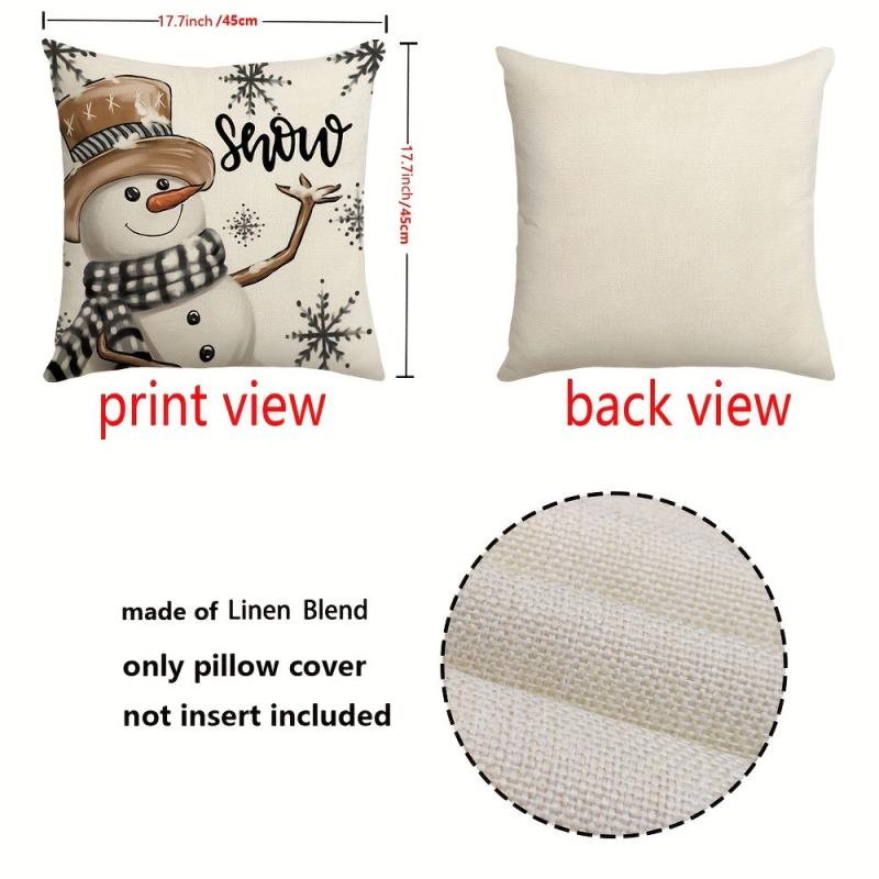 Winter Deer Snowman Christmas Tree Cushion Cover 18x18 Inches
