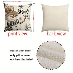 Winter Deer Snowman Christmas Tree Cushion Cover 18x18 Inches