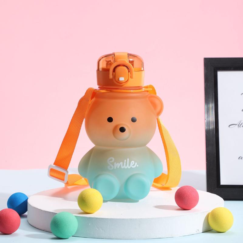 Cartoon Bear Water Bottle with Plastic Straw 27oz