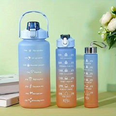 3pcs Motivational Sports Water Bottle With Time Marker Flip Top