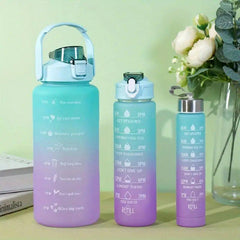 3pcs Motivational Sports Water Bottle With Time Marker Flip Top